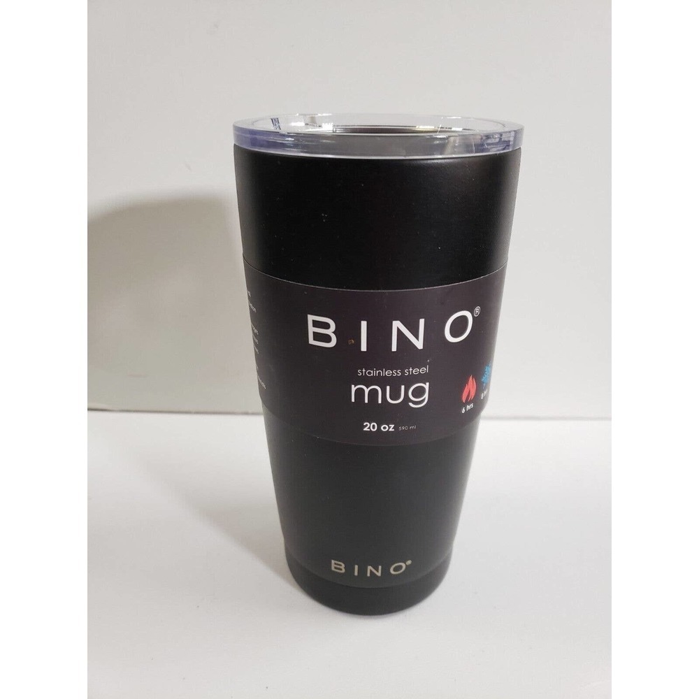 Bino Travel Mug Black Stainless Steel Double Wall 20oz Capacity With Lid